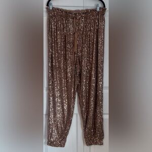 Free People Night Moves Rose Gold Sequin Drawstring Harem Pants